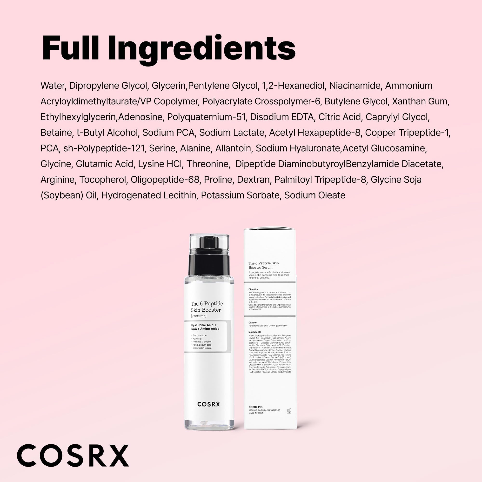 COSRX 6X Peptide Collagen Booster Toner Serum with Copper Peptides, Niacinamide & Hyaluronic Acid Skin Renewal Boosting Facial Essence for All Skin Types, Korean Skin Care, 5.07 Fl.Oz