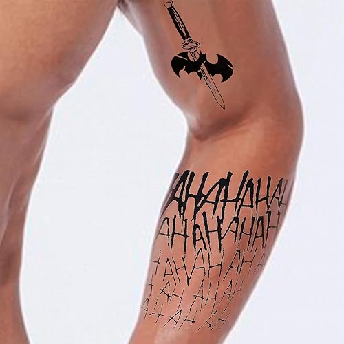 Miniatura 7 de 4 hojas de tatuajes de Joker de gran tamaño, tatuaje falso temporal de Halloween para hombres y adultos, todas las versiones, calcomanías realistas