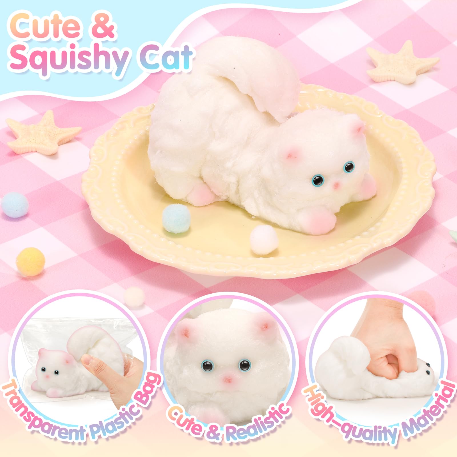 CatchCute - Juguetes sensoriales para gatos con cesta, juguetes sensoriales suaves para gatos para aliviar el estrés y la ansiedad, juguetes pegajosos, regalos de fiesta, regalo de cumpleaños de