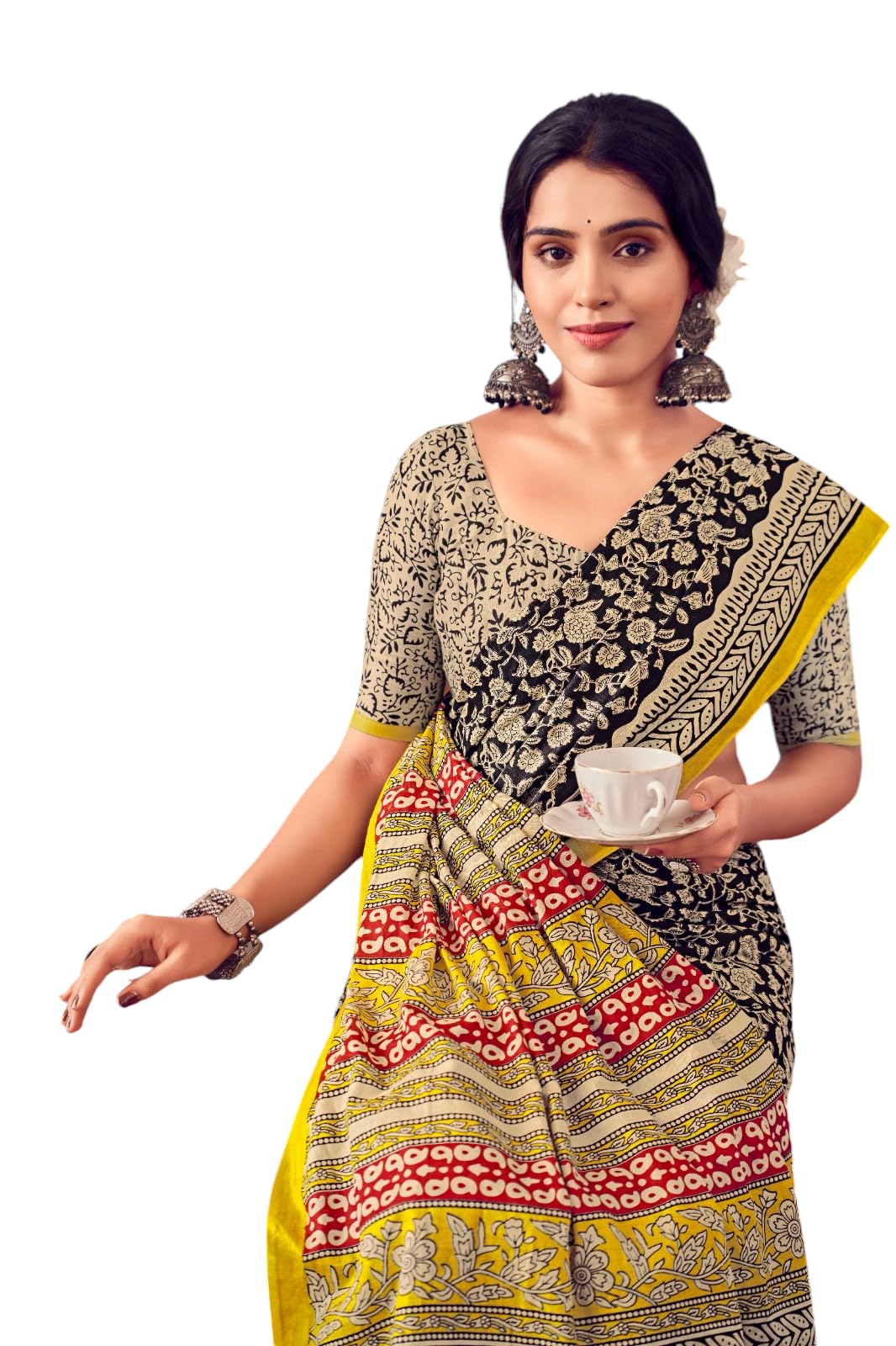 Handicrafts Women's Ikat Hand Block Print Pure Soft Cotton Mulmul Saree, with Blouse Piece-image-46