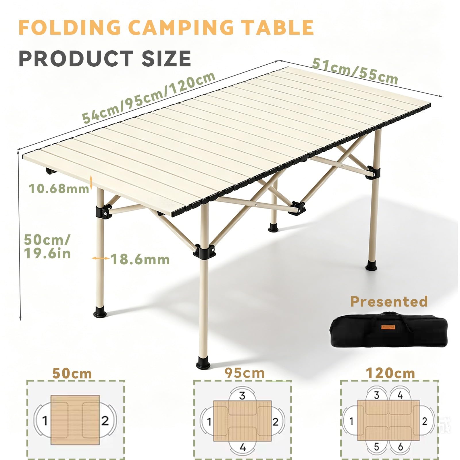 Mesa de camping portátil plegable, escritorio de picnic enrollable de acero al carbono, mesa auxiliar al aire libre ligera para senderismo, playa, pesca, fácil configuración con bolsa de transporte, a