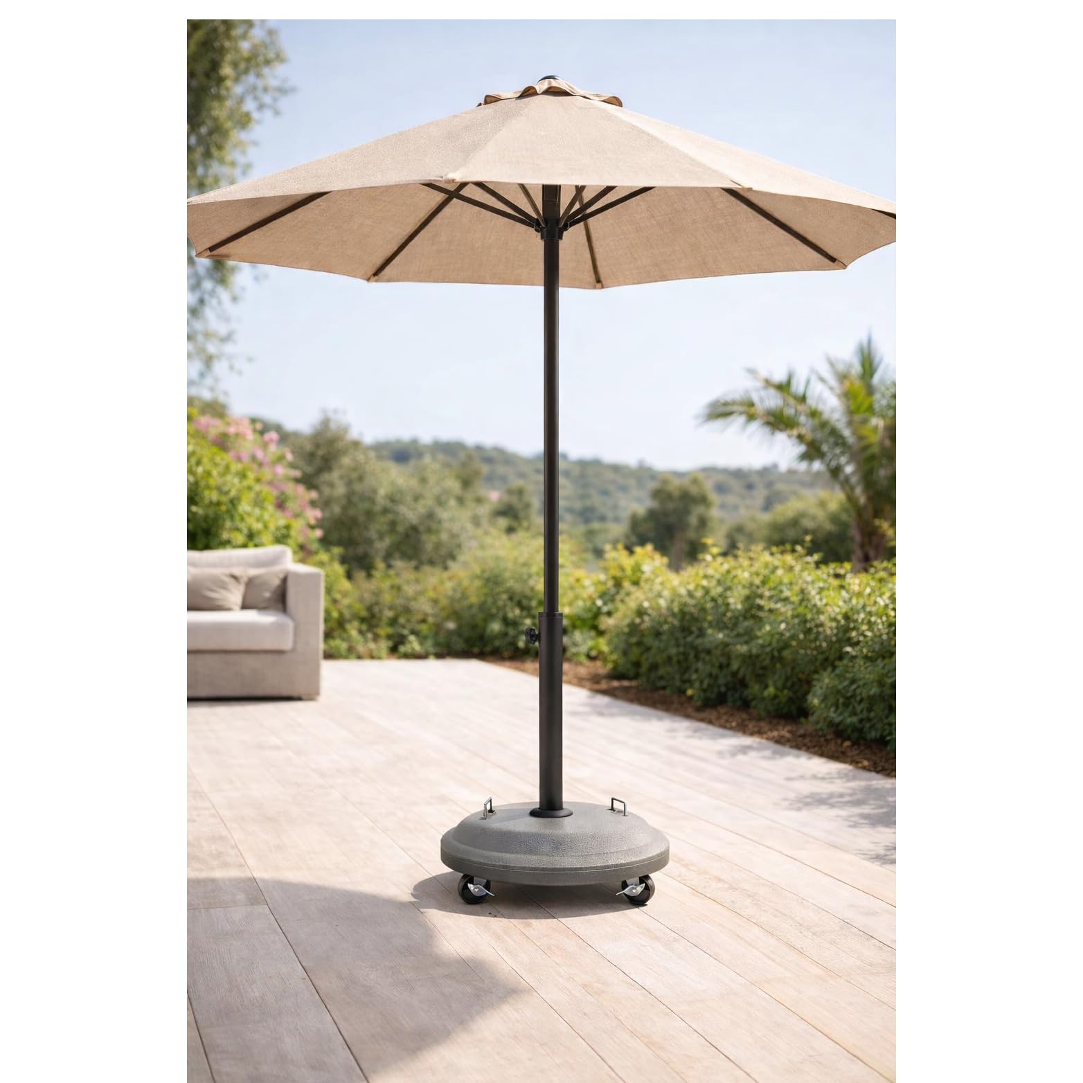 Acomoda Textil – Base de Sombrilla Ajustable, Estable y Resistente para Terraza, Jardín y Patio. Pie de Sombrilla con Adaptador Manejable para Parasol. (25 kg)