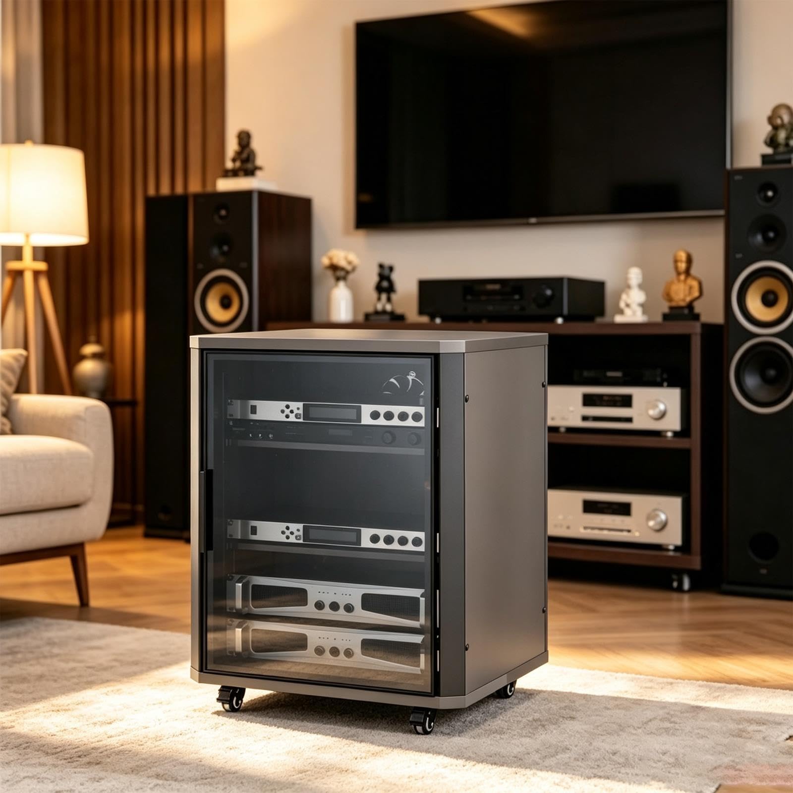 Supporto audio in legno con mensole regolabili per sistemi home theatre