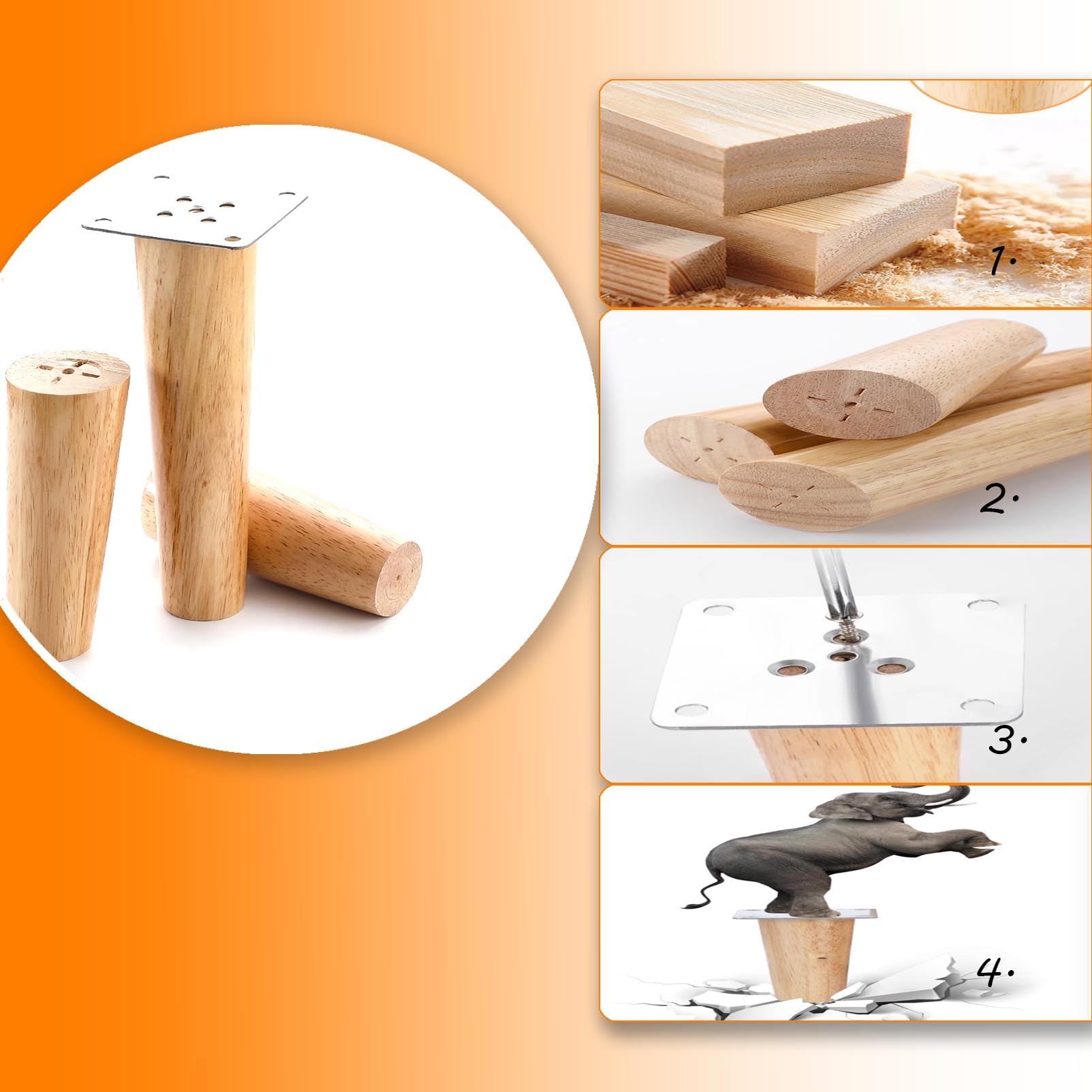 Drewniane nogi meblowe, 4 szt., dębowe nóżki zastępcze do sofy, stolika kawowego, szafki TV i krzesła, DIY, 10 cm, trwałe akcesoria do obróbki drewna