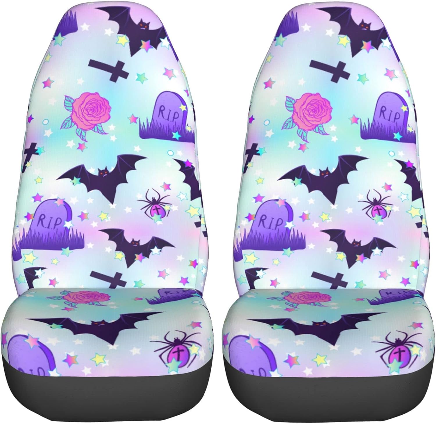 Delerain Car Seat Covers Set 2Pcs, Funny Spooky Halloween Universal Front Car Seats Vehicle Enterior Protector Suitable Fits Most Car Auto SUV Sedan Truck