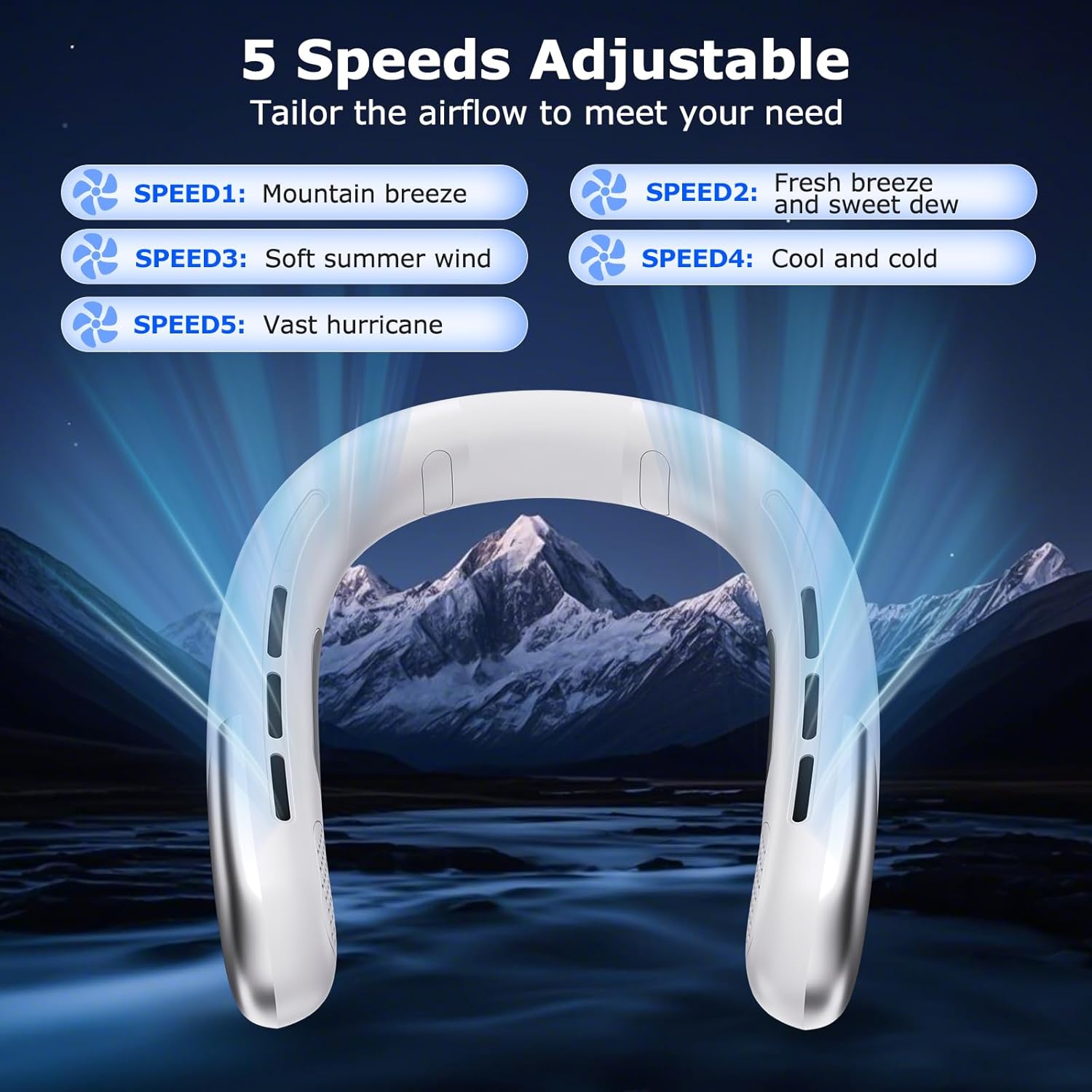 2 Pack Portable Neck Fan Personal 4000mAh Bladeless Cooling Neck Fan Blow Cold Air Neck Cooler Wearable Fan Around Your Neck Adjustable Hands-Free Rechargeable Gift for Family Friends and Travelers