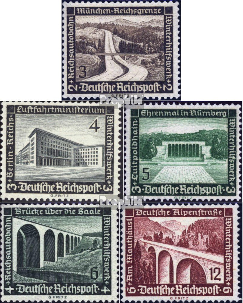 Prophila Collection German Empire 634-637,639 with hinge 1936 Winter Relief: Modern Buildings (Stamps for collectors)