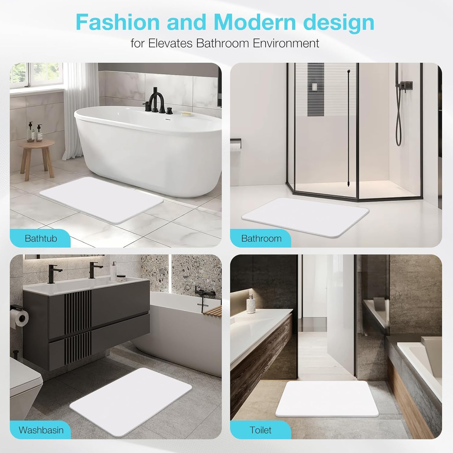 Diatomite Stone Bath Mat, Premium Non-Slip Natural Diatomaceous Earth Bathtub Fast Drying Mats for Bathroom Floor (23.6" x 15.4" White) - Image 8