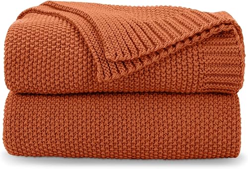 CozeCube Manta naranja para cama, manta de punto trenzado suave y acogedora para cama individual, ligera y cálida, manta decorativa de Navidad para