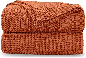 CozeCube Orange Throw Blanket for Couch, Soft Cozy Cable Knit Throw for Bed Sofa Living Room, Lightweight Warm Decorative Farmhouse Christmas Blanket, 60"x80", Burnt Orange