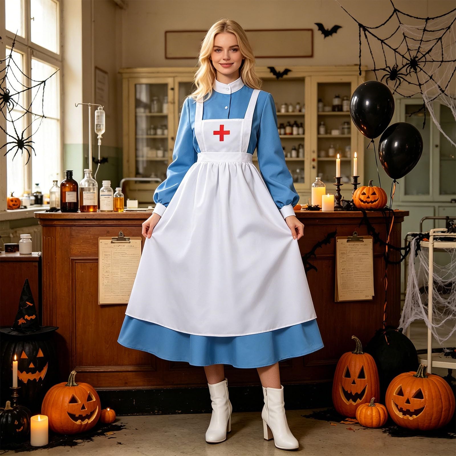 Cosplay Donna,Abito lungo medievale con maniche vaporose elegante vestito letterario rinascimentale per feste a tema storico costume teatrale raffinato da donna