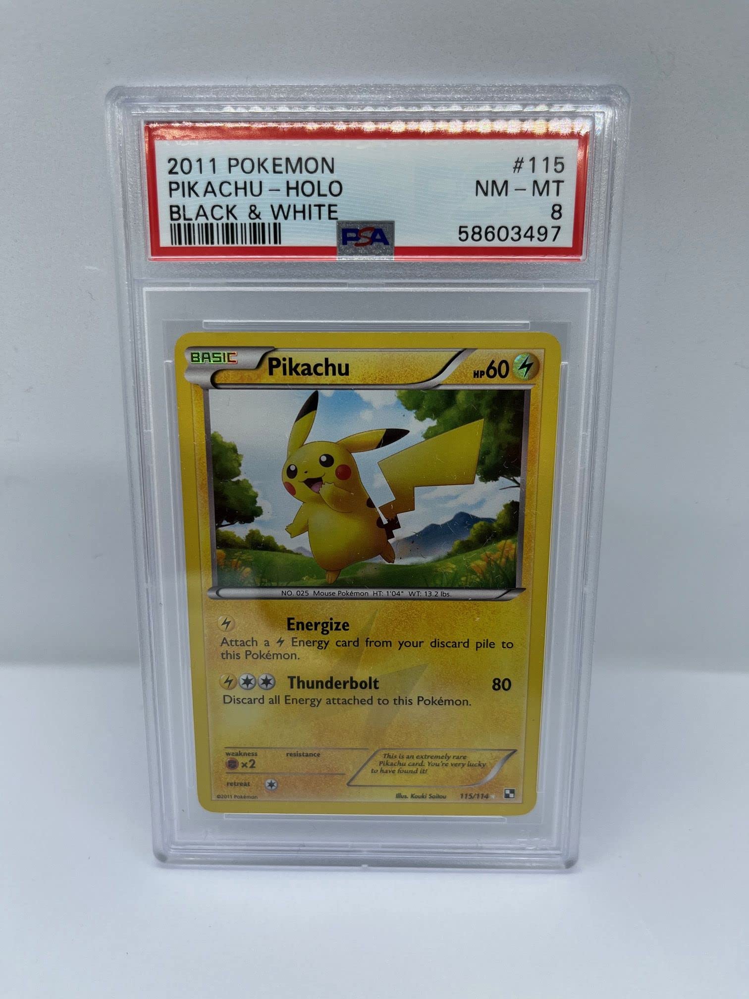 Pikachu 115/114 PSA 8 Graded Rare Pokemon Card (2011 Pokemon B & W) +  TitanCards® Toploader : Amazon.co.uk: Toys & Games