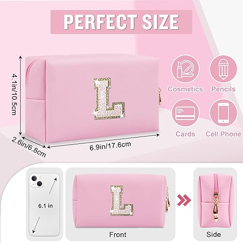 Miniatura 2 de Biileen Pequeña bolsa de maquillaje preppy con letra inicial personalizada, Rosado