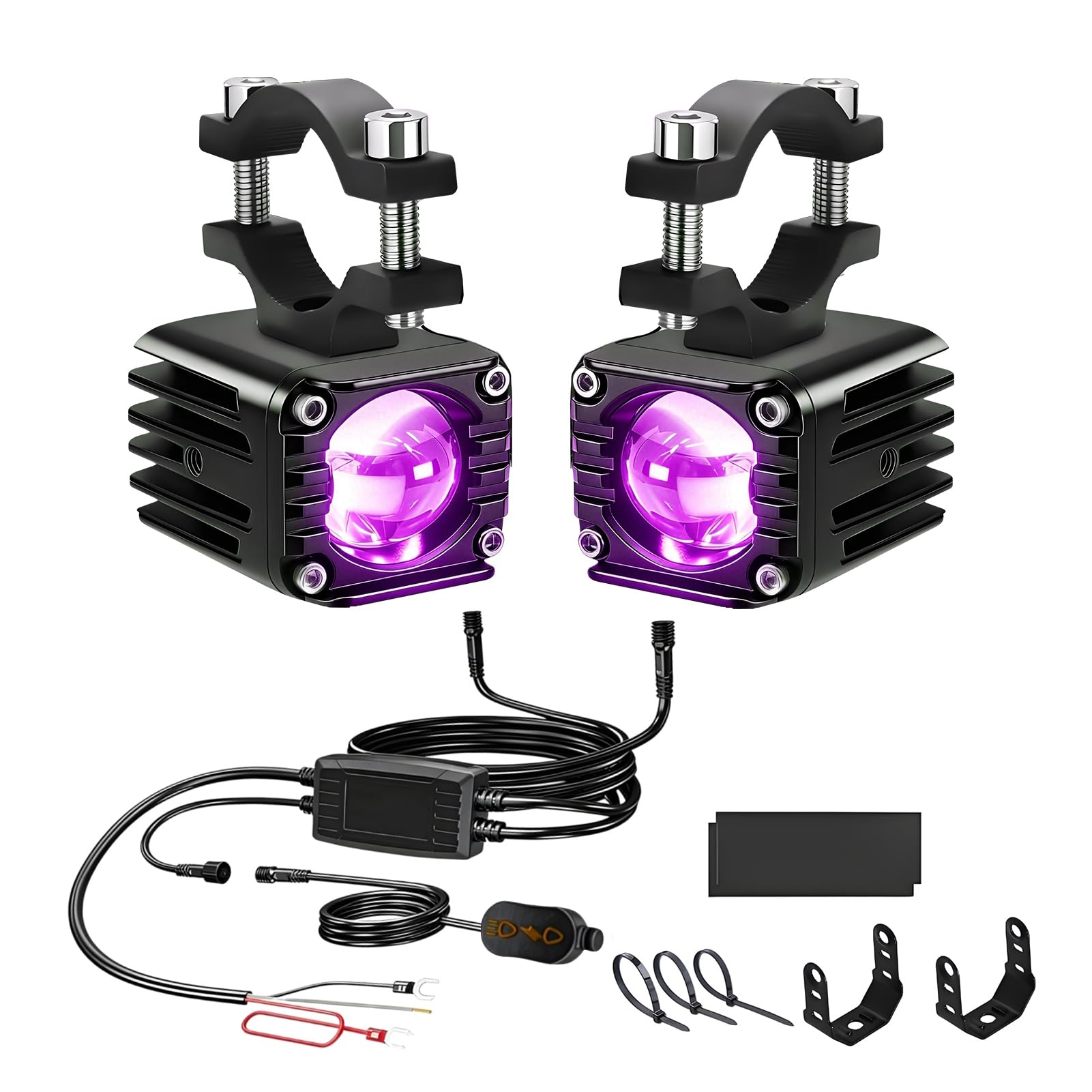 Keenso Fari LED Motociclo, 2Pezzi 40W 4000LM Luci di Guida Ausiliarie con Cablaggio Interruttore, 6000K Bianco 3000K Ambra per Auto ATV SUV Camion (luce viola)