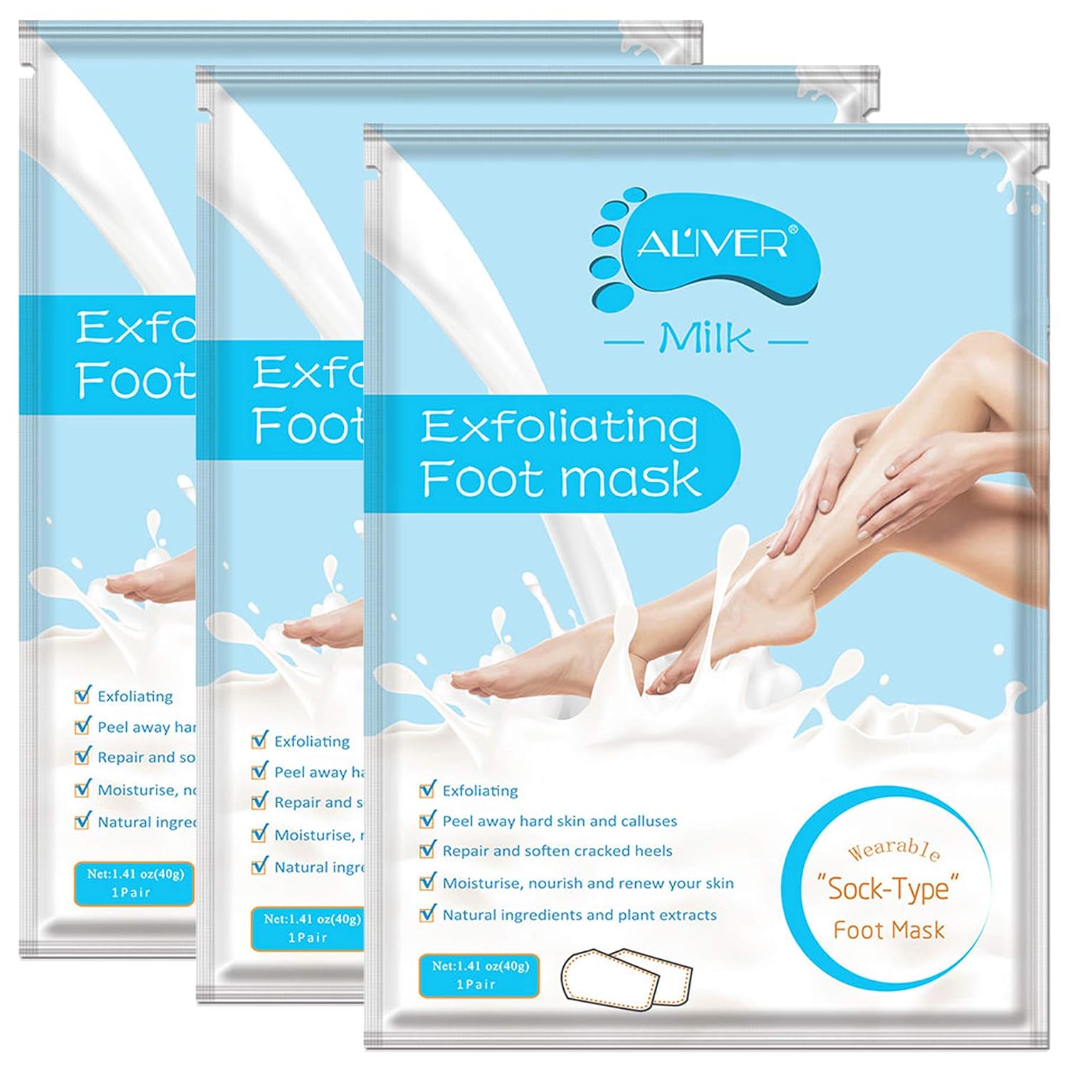 Foot Peel Mask 3 Pack, Milk Moisturizing Foot Mask Socks, Natural Exfoliator for Dry Dead Skin, Callus, Repair Rough Heels, Baby Soft Smooth Touch Feet-Men Women