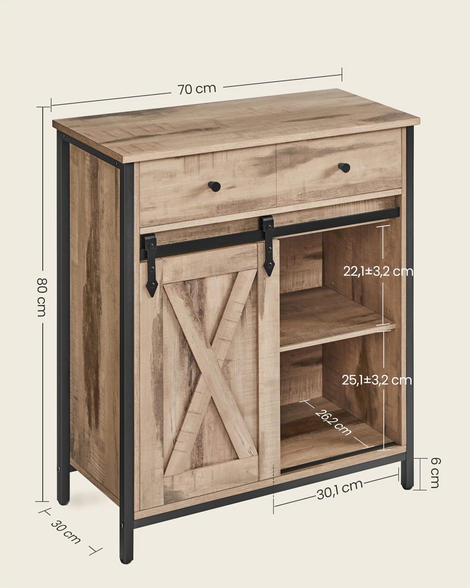 VASAGLE Mueble de Almacenamiento, Aparador, Armario de Cocina, con Puerta Corredera, 30 x 70 x 80 cm, Estante Ajustable, Estilo Rústico, para Sala de Estar, Marrón Roble y Negro LSC100B50 | VASAGLE Armario de almacenamiento, aparador, 30 x 70 x 80 cm, col