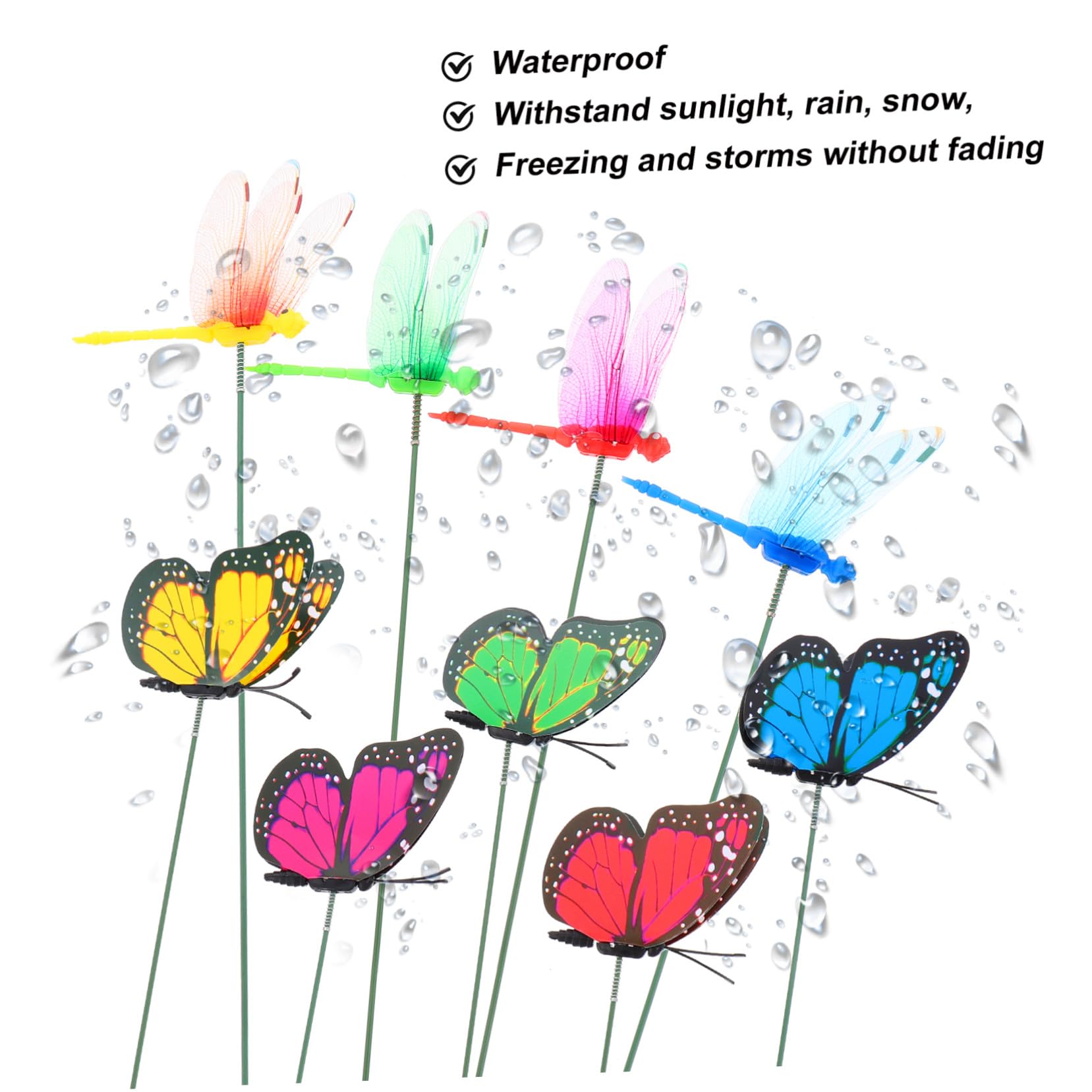 48pcs Piquets Libellule en PVC pour Décoration Extérieure Ailes Mobiles, pour Jardin et Plantes en Pot Couleur Aléatoire
