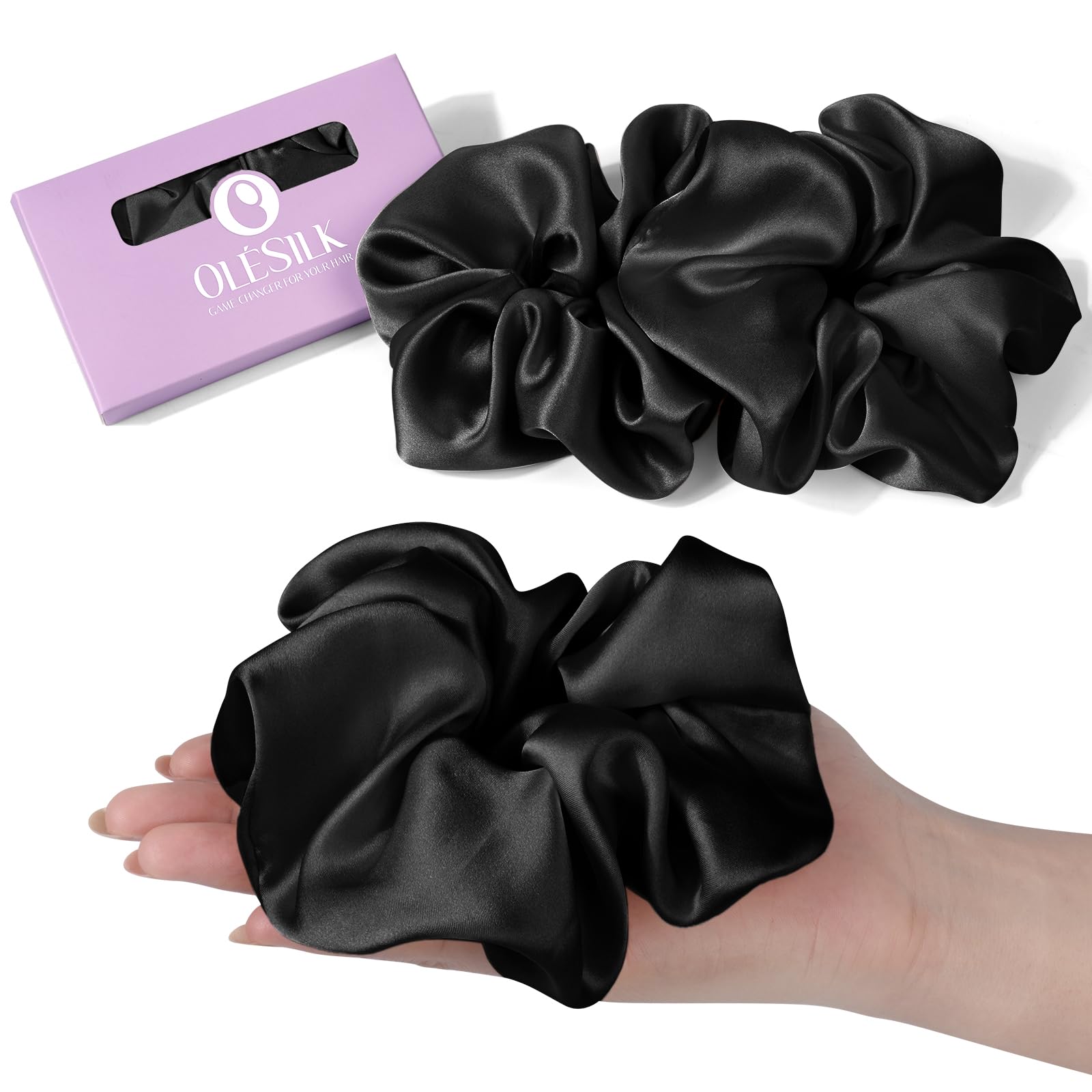 OLESILK Silk Scrunchies Oversized 100% Mulberry: Large for Women& Girls Long Thick Hair, Soft Smooth for No Damage Hair Care Sleeping