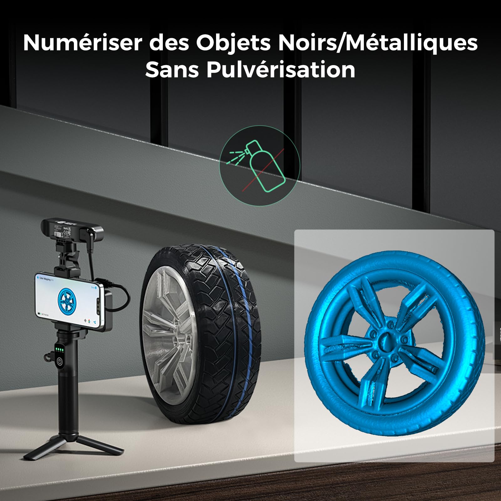 Creality Ferret Pro Scanner 3D, précision de 0,1 mm, WiFi 6 sans fil, technologie anti-tremblement, couleurs 24 bits pour métaux/noir (sans spray), extérieur jusqu'à 30k Lux, compatible avec Mac/iOS
