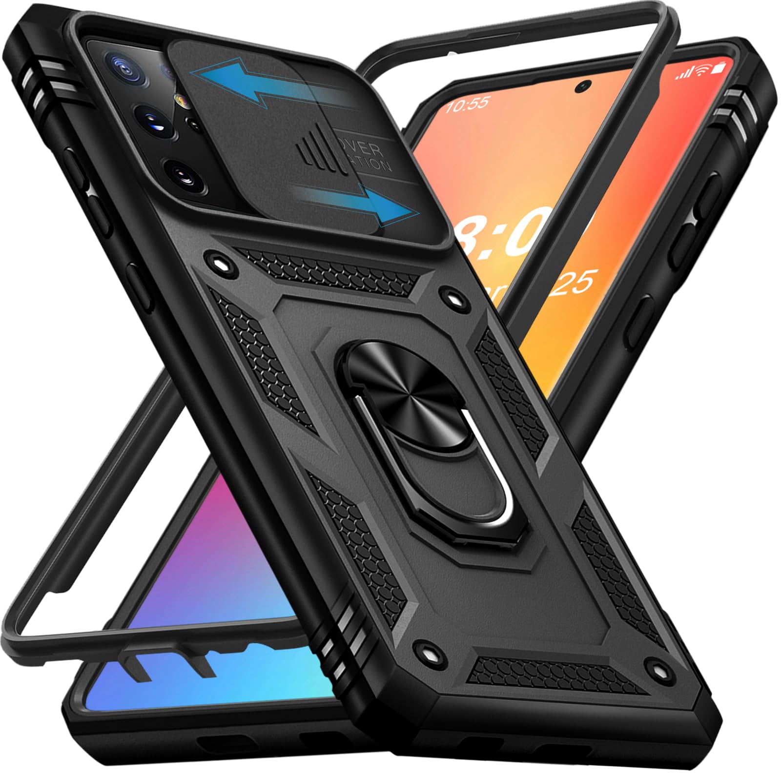 Giyer für Samsung Galaxy S21 Ultra Hülle, Handyhülle S21 Ultra 5G mit Kameraschutz 360° Metall Ring Ständer Stoßfest Bumper Schutzhülle Samsung S21 Ultra 6.8" Case Cover (Schwarz)
