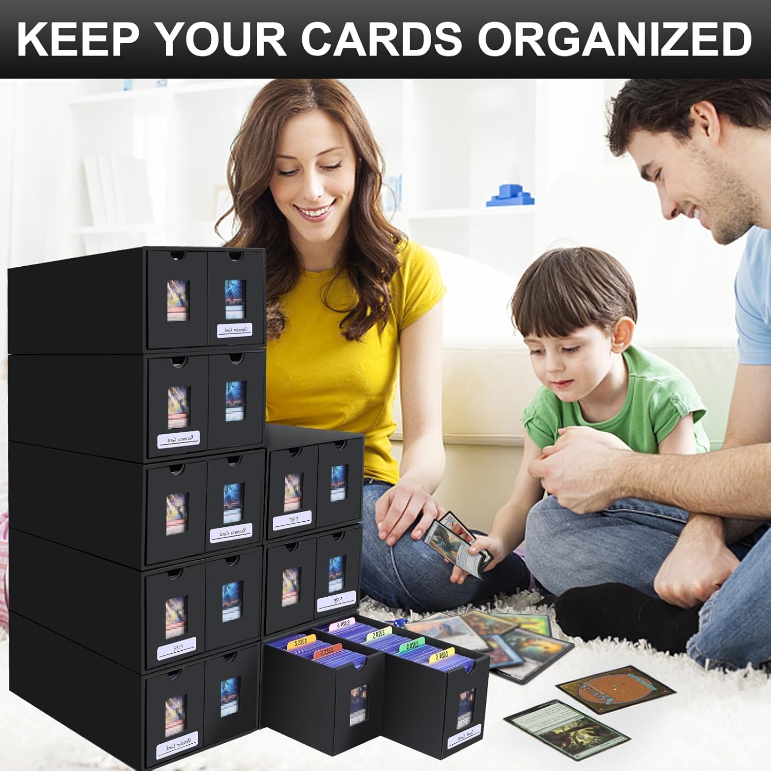 14000+ Card Storage Box, 2700+ Toploader Card Storage Box for Commander Display,with 72 Dividers, Labels & Tapes,Fit for TCG, PTCG, MTG
