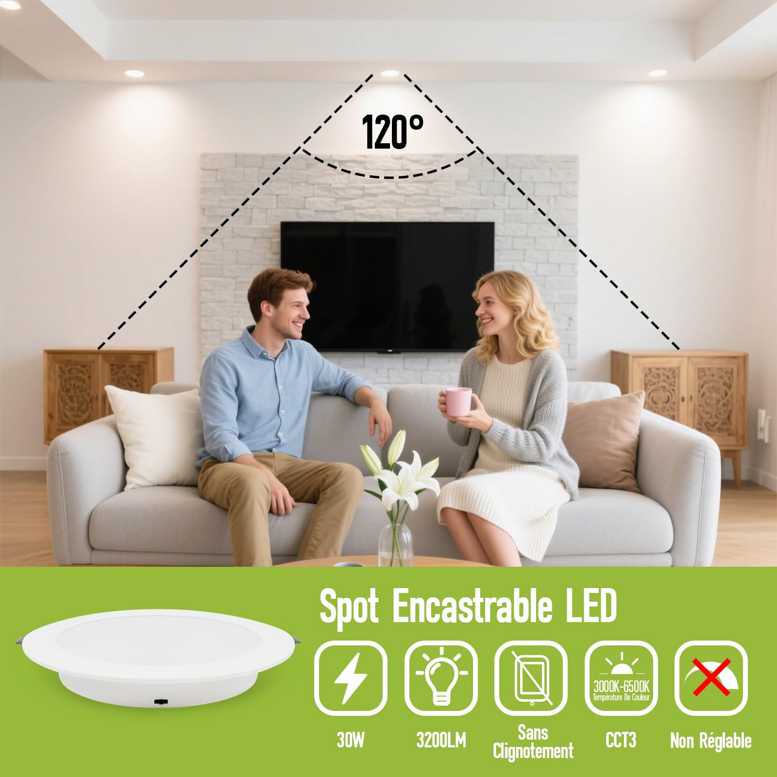 Spot Encastrable LED 30W 230V Ø295mm, 3200LM Spots Plafonnier Non Dimmable 3000K-6500K Spots Plafond Ultraplats Luminaires Encastrés Diamètre D'ouverture 262-275mm
