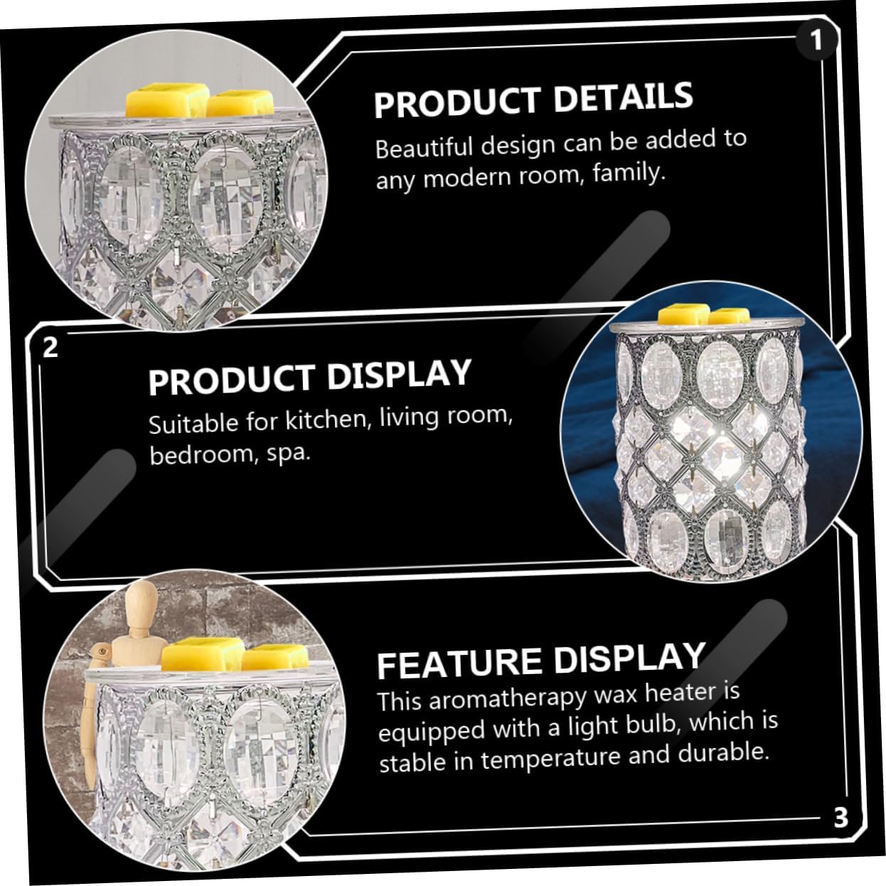 1pc Romantic Aroma Burner Warm Wax Melting Lamp Crystal Fragrance Holder Night Light for Home Kitchen Bedroom Spa Safe Material Compatible