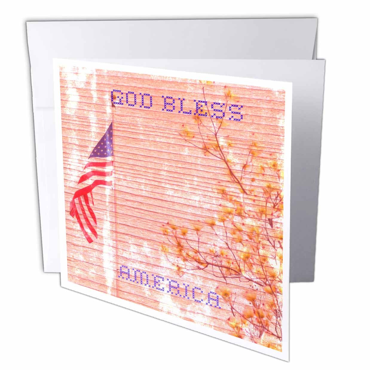 3dRose gc_29450_2 6 x 6-Inch "God Bless America Flag Patriotic" Greeting Card (Pack of 12)