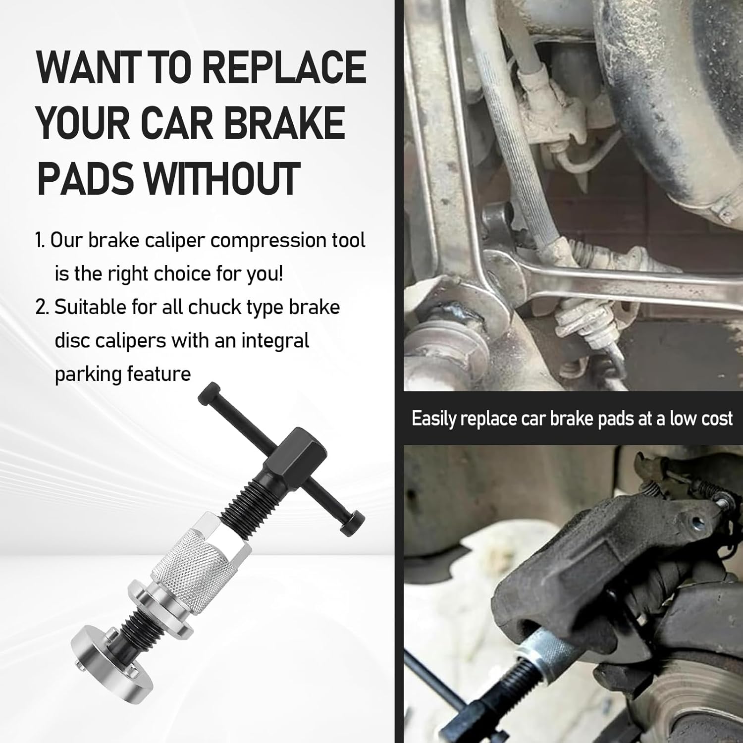 1 PC Automobile Disc Brake Cylinder Adjustment Kit, Stainless Steel Brake Caliper Piston Rewinding Tool, Brake Pad Replacement Tool, Universal for Most Cars Repair Accessories (Silver)