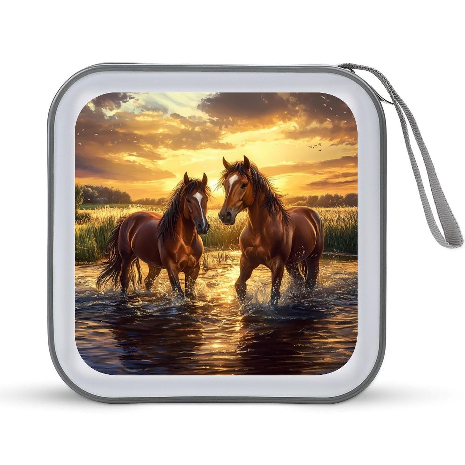 Horse Lake Sunset CD Case Plastic DVD Case Holder Wallet Disc Storage Organizer for Car Travel