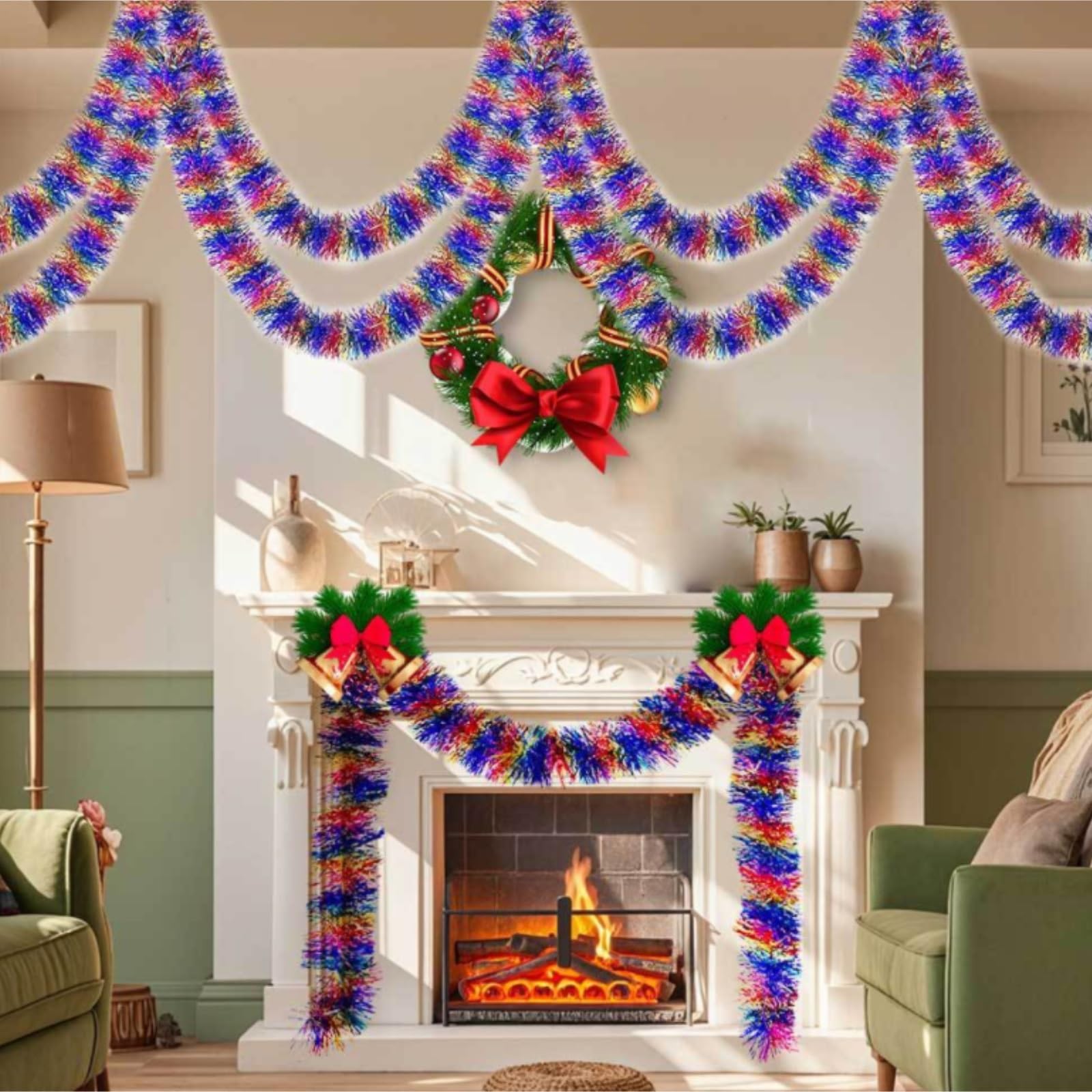 Decoración De Ventana Guirnaldas Navideñas De Oropel Metálico con Forma Espiral, Adornos Colgantes For Fiestas Pared Y Adornos Navideños(B,1.5M)