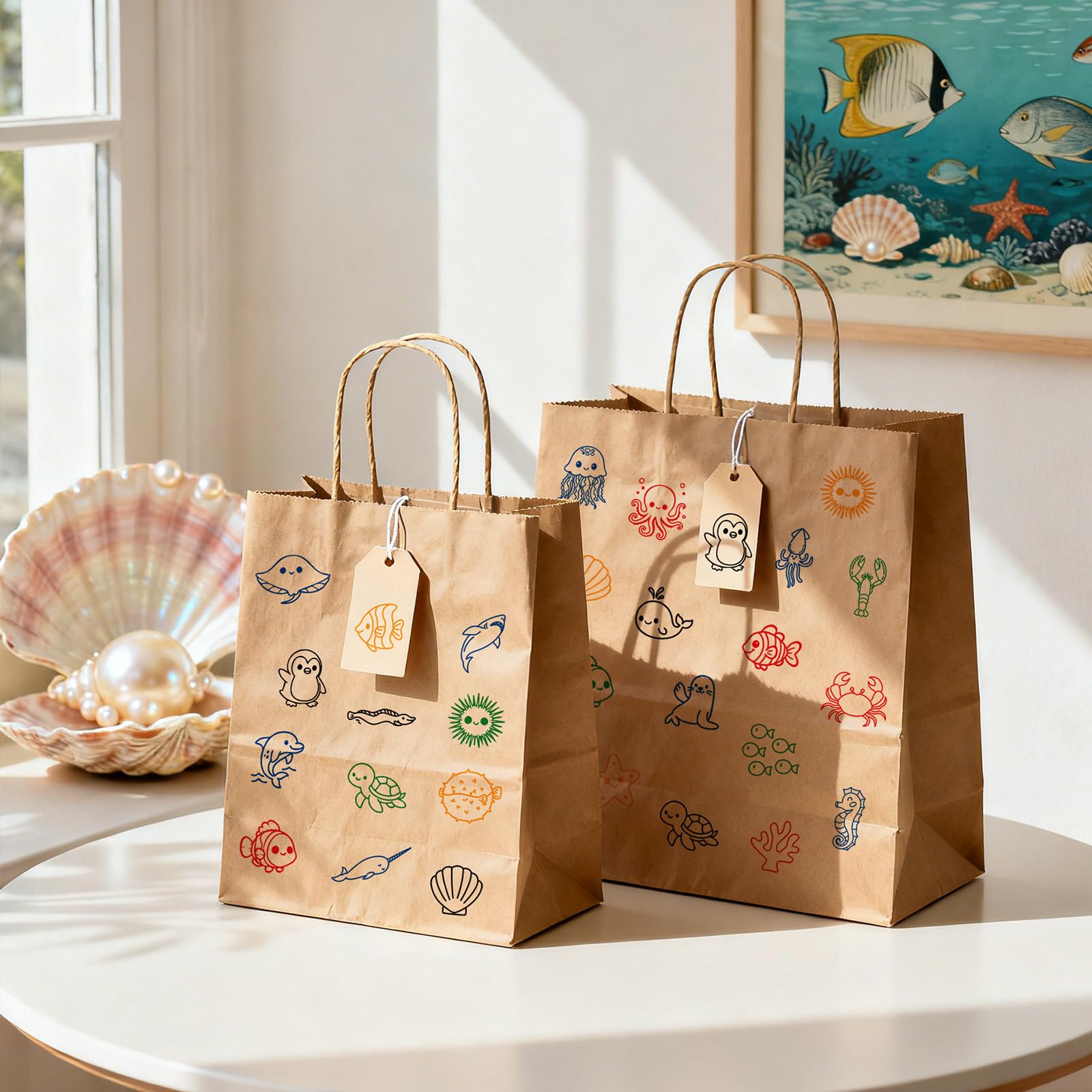 Whaline Gummistempel aus Holz, Motiv: Ozean-Tiere, mit Stempelkissen, Cartoon-Unterwasserleben, Bastelstempel für Party-Dekoration, Scrapbooking, Kartenherstellung, 29 Stück