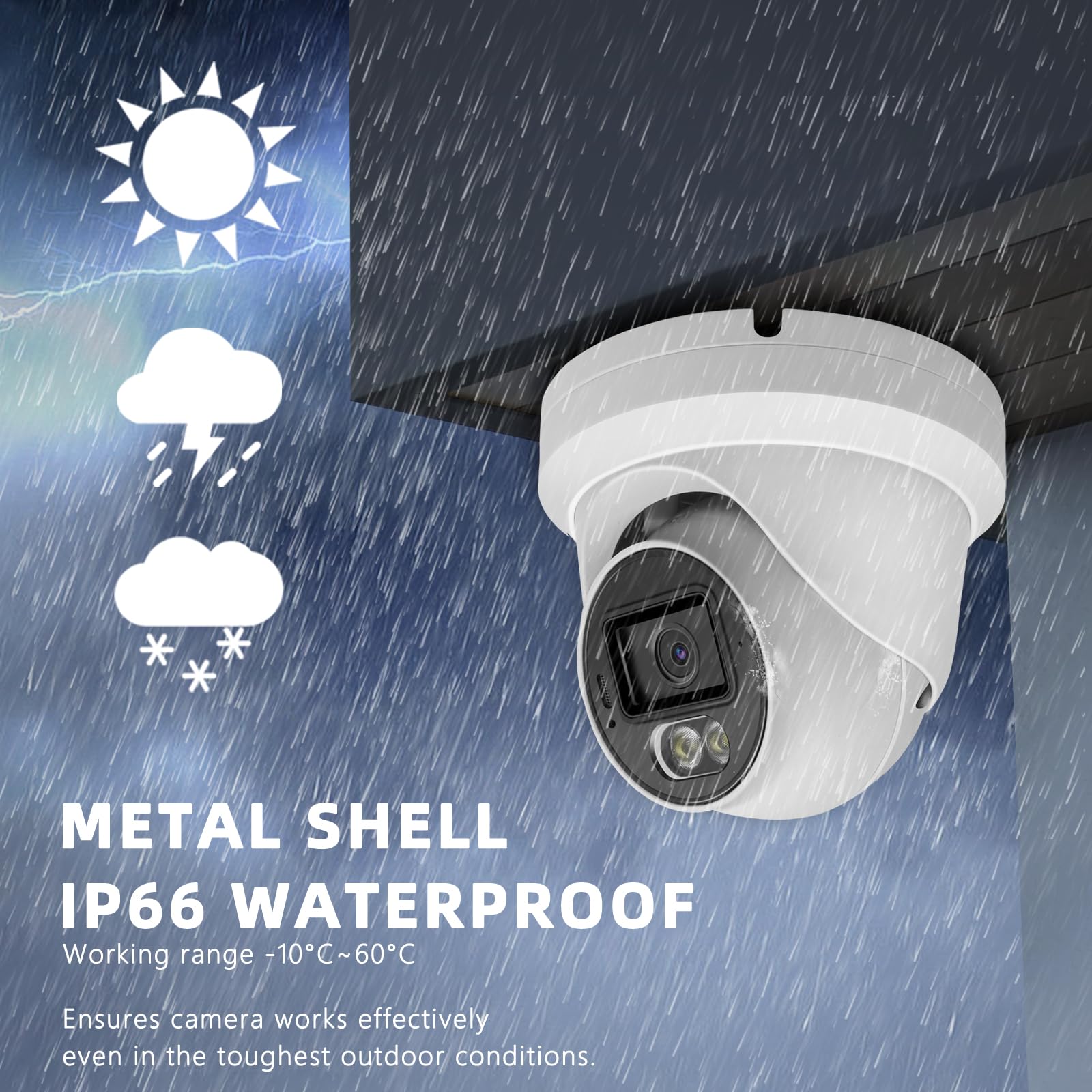 Vonnsion 5MP PoE IP-Turret Dome-Kamera für den Außenbereich, Vollfarb-Sicherheits-IP-Kamera mit intelligentem Dual-Licht, Zwei-Wege-Talk, SD-Kartensteckplatz, 29,9 m Nachtsicht, 110 ° Weitwinkel