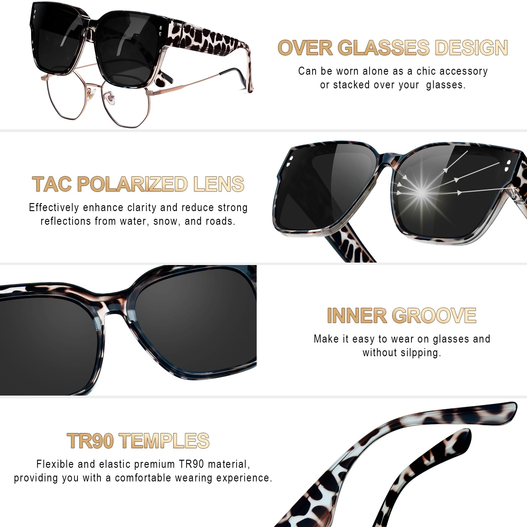 KANASTAL Surlunettes de Soleil Homme Femme Polarisées UV400 Élégantes Carrées Oversize Monture TR90 Tendance