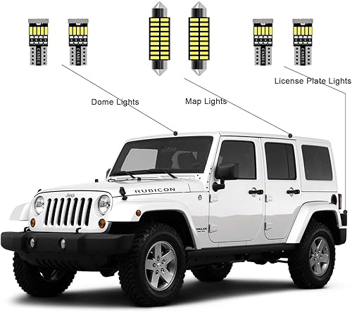 Miniatura 7 de Paquete de 7 bombillas LED interiores Wrangler para Jeep Wrangler JK 2007 2008 2009 2010 2011 2012 2013 2014 2015 2016 2017 2018 2 puertas 4 puertas