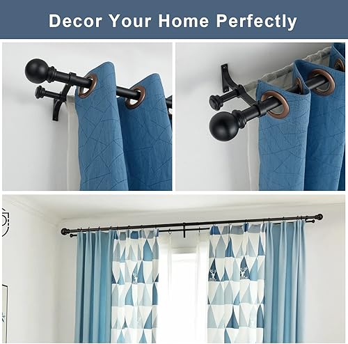 Miniatura 10 de Barra de cortina doble de 84 a 120 pulgadas, barras de cortina dobles ajustables de 1 pulgada para ventanas y puertas con remates redondos de bola y