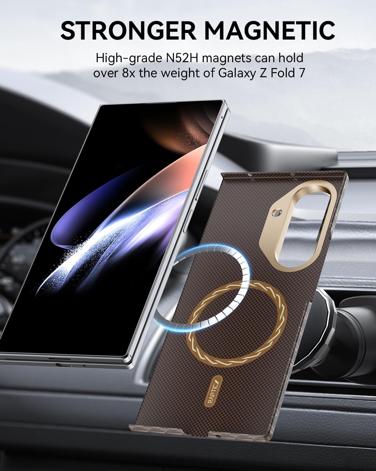 RAPTIC Aramid Fiber Case for Samsung Galaxy Z Fold 7, Compatible with MagSafe, Non-Slip & Slim Light Touch Feeling, Back Cover Only, 1500D Aramid Fiber Woven Case [Tactile Woven-Humble]