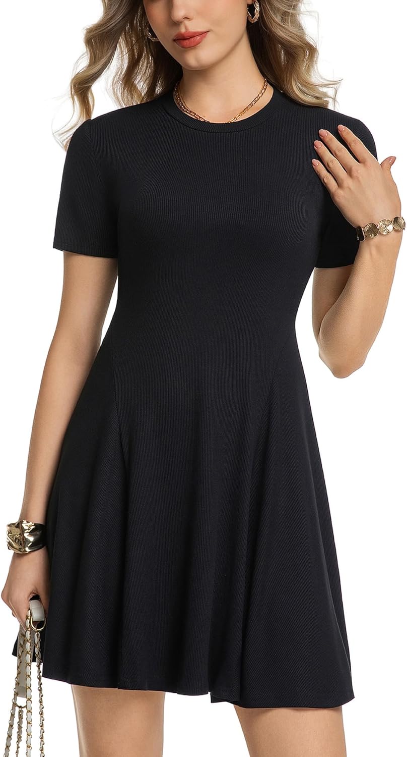 Summer Dresses for Women 2026 Crewneck Short Sleeve A Line Beach Vacation Casual Sundress Short Dress - Image 2