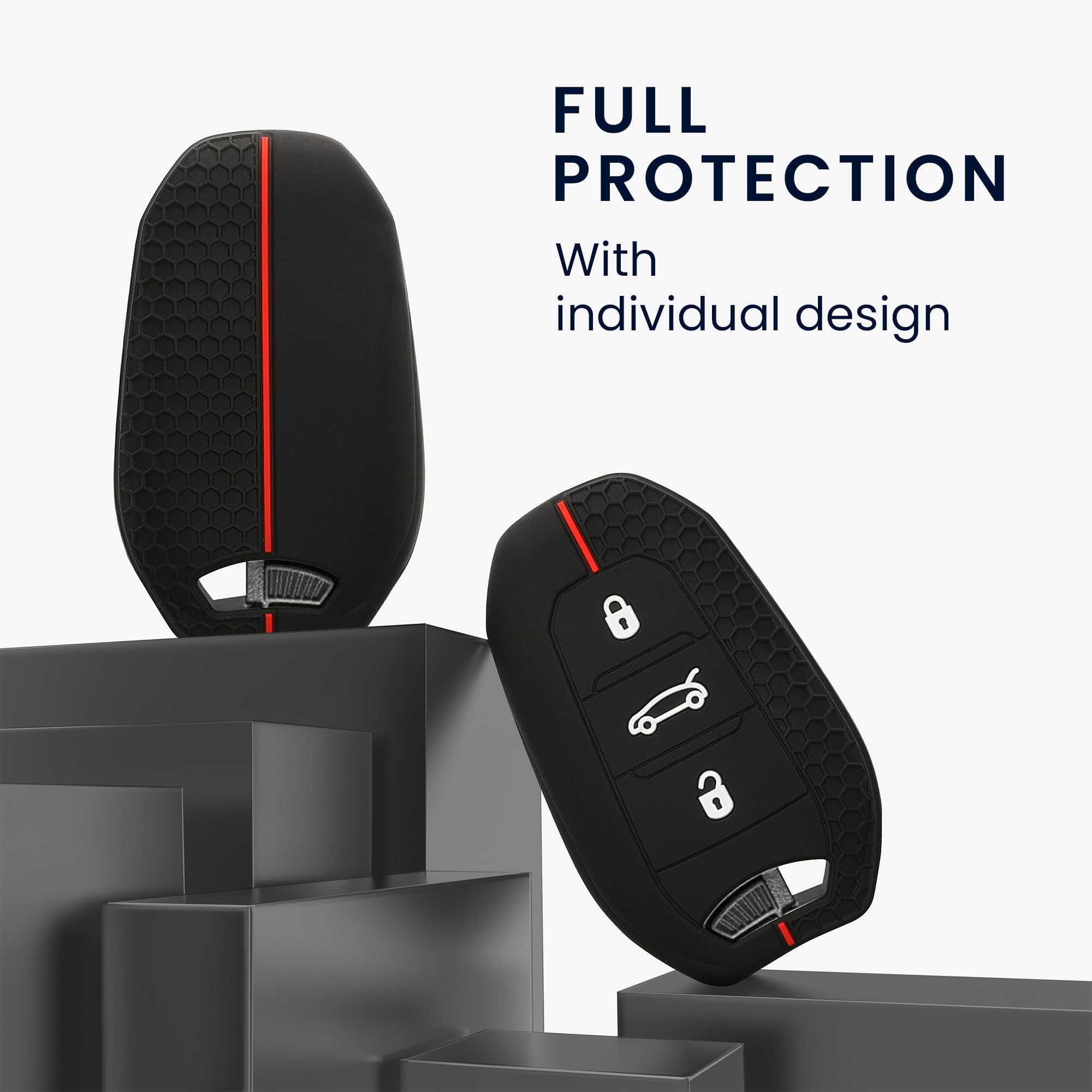 kwmobile Custodia Coprichiave Compatibile con Fiat 600 600e Hybrid Grande Panda Doblo K9 III Cover - Copri Telecomando Chiave Auto - Copri Chiavi Macchina nero/rosso - 3