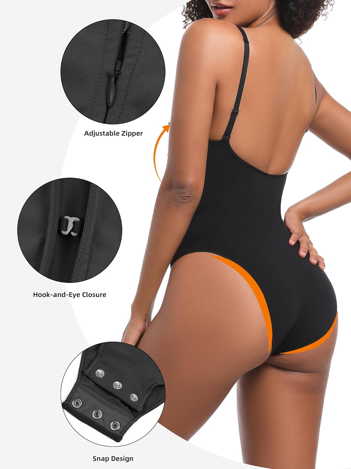 Zip Shapewear Bodysuit for Women V-Neck Full Body Suit Tummy Control Butt Lifting Shaper - Image 2