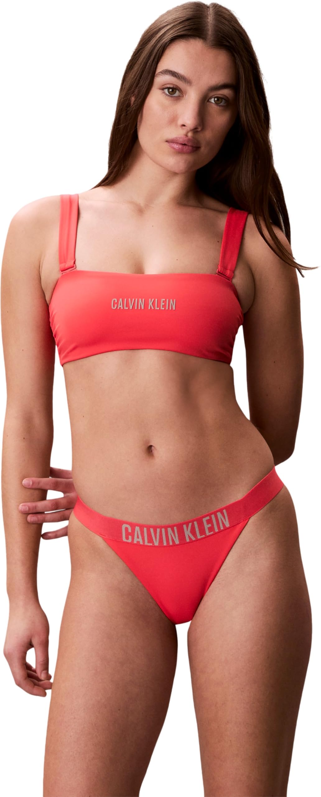 Calvin Klein Women Bandeau W Straps LV00Q61223 Swim Tops, Pink (Punch Pink), L