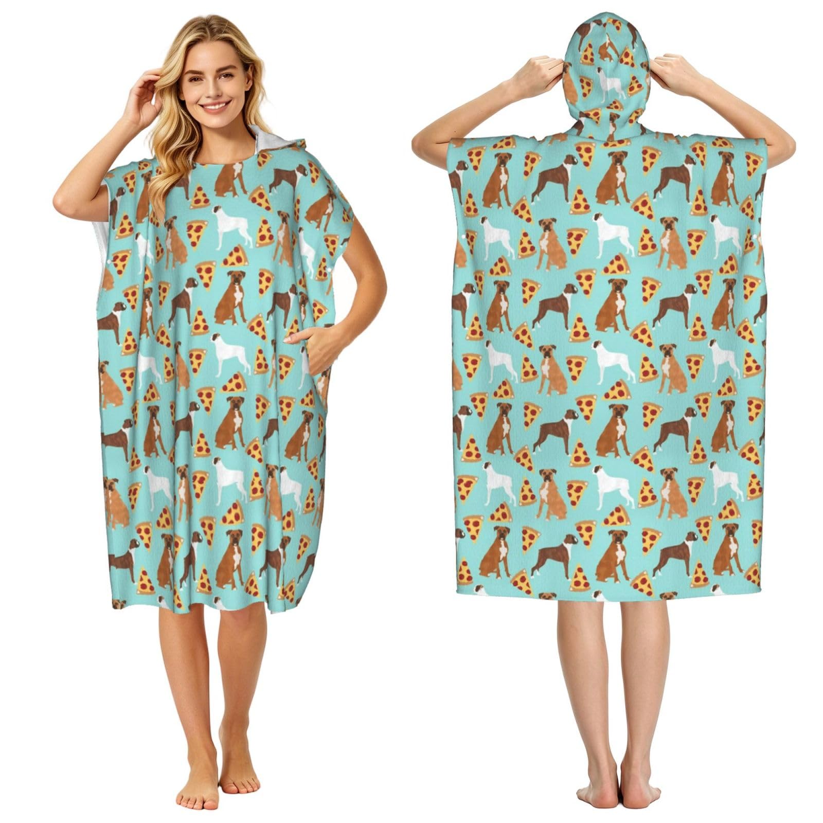 Poadnly Boxer Dog, Adult Hooded Beach Towel 90 x 110 cm,Changing Bath Robe, Surf Poncho Towel For Women Men