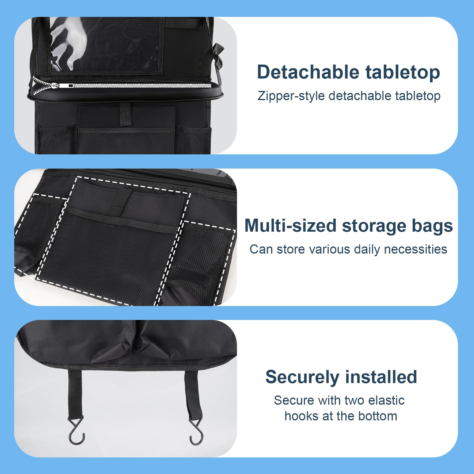 Auto Organizer mit abnehmbarem Klapptisch 62x42cm Rücksitz Organizer 11 Taschen Touchscreen-Fach Wasserdichter Rückenlehnenschutz