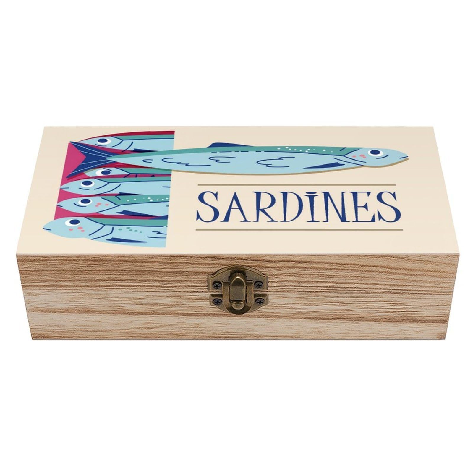 asbwuo Sardines Fish Illustration Vintage Wooden Keepsake Box