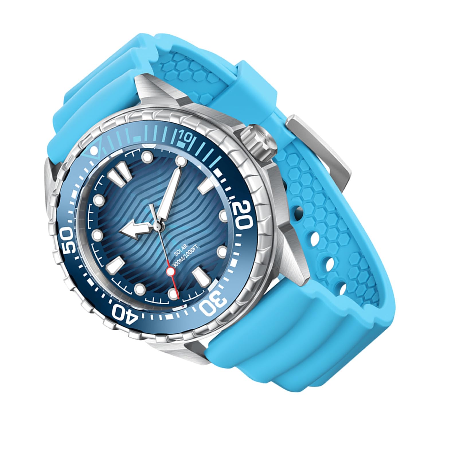 Aramox Reloj de Buceo de Cuarzo con Energía Solar, Correa de Silicona de Acero Inoxidable Reloj de Buceo 300 M, Movimiento de Cuarzo Luminoso para Hombres Mujeres Deportes Al Aire