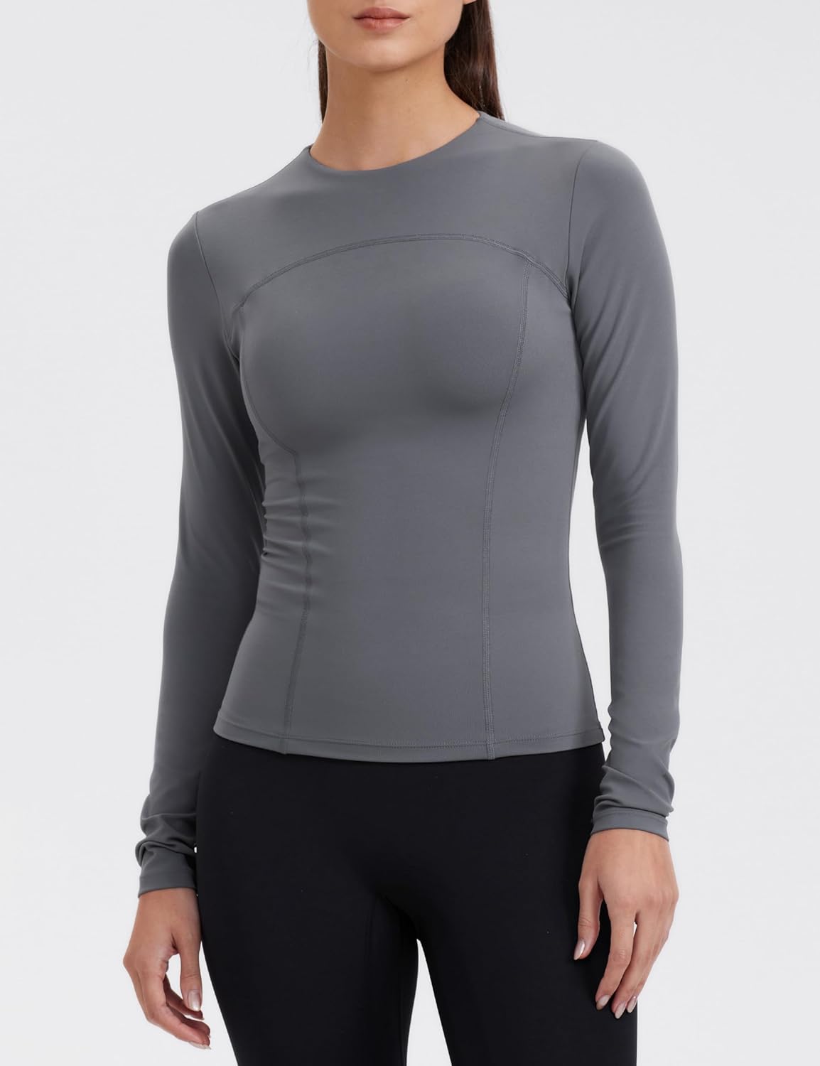 Womens Yoga Tops Long Sleeve Tight Workout Shirts Slim Fit Stretch Cream Feeling Gym Athletic Tee Crewneck - Image 2