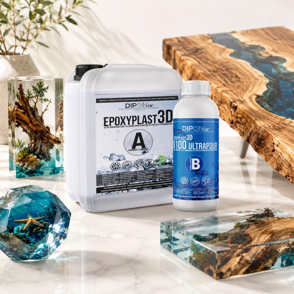 3,0 KG Epoxidharz EpoxyPlast 3D B100 ULTRA POUR 11 CM (110 MM) Gießhöhe für Rivertische I Ultra Diamantklar I Maximaler UV Schutz I Gießharz I Glasklar I Resin I Epoxi I EP I Tisch