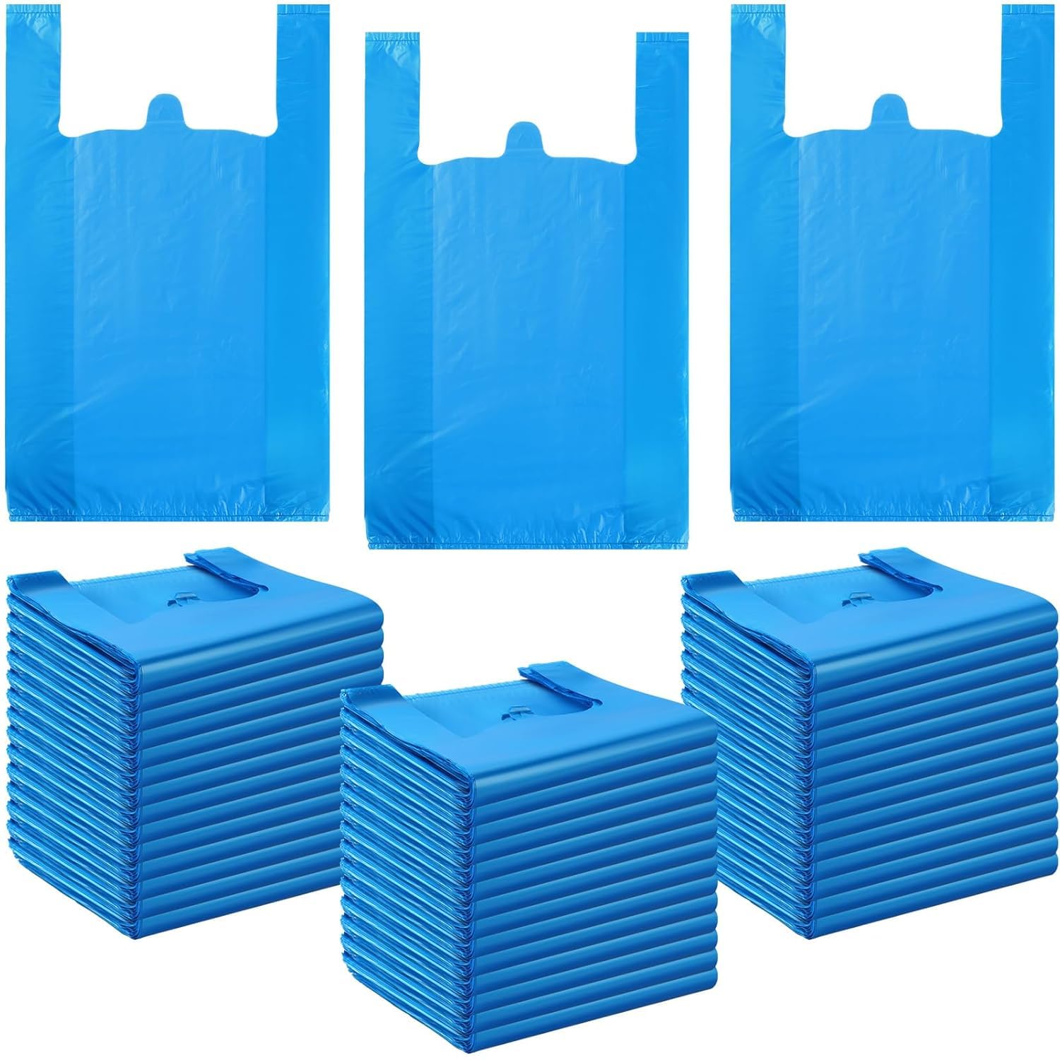 100 PCS BLUE (10X15X18 Inch) Bags, Trash Bag with Handles, T-Shirt Plastic Bags for Retail Groceries, Merchandise