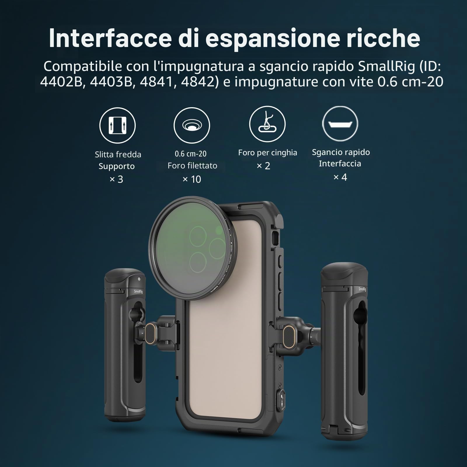 SMALLRIG Mobile Video Cage Basic Edition per iPhone 16 Pro con Gabbia per Telefono Dedicata con Piastra Posteriore per Obiettivo T-Mount, Telaio Morbido in TPU - 5008