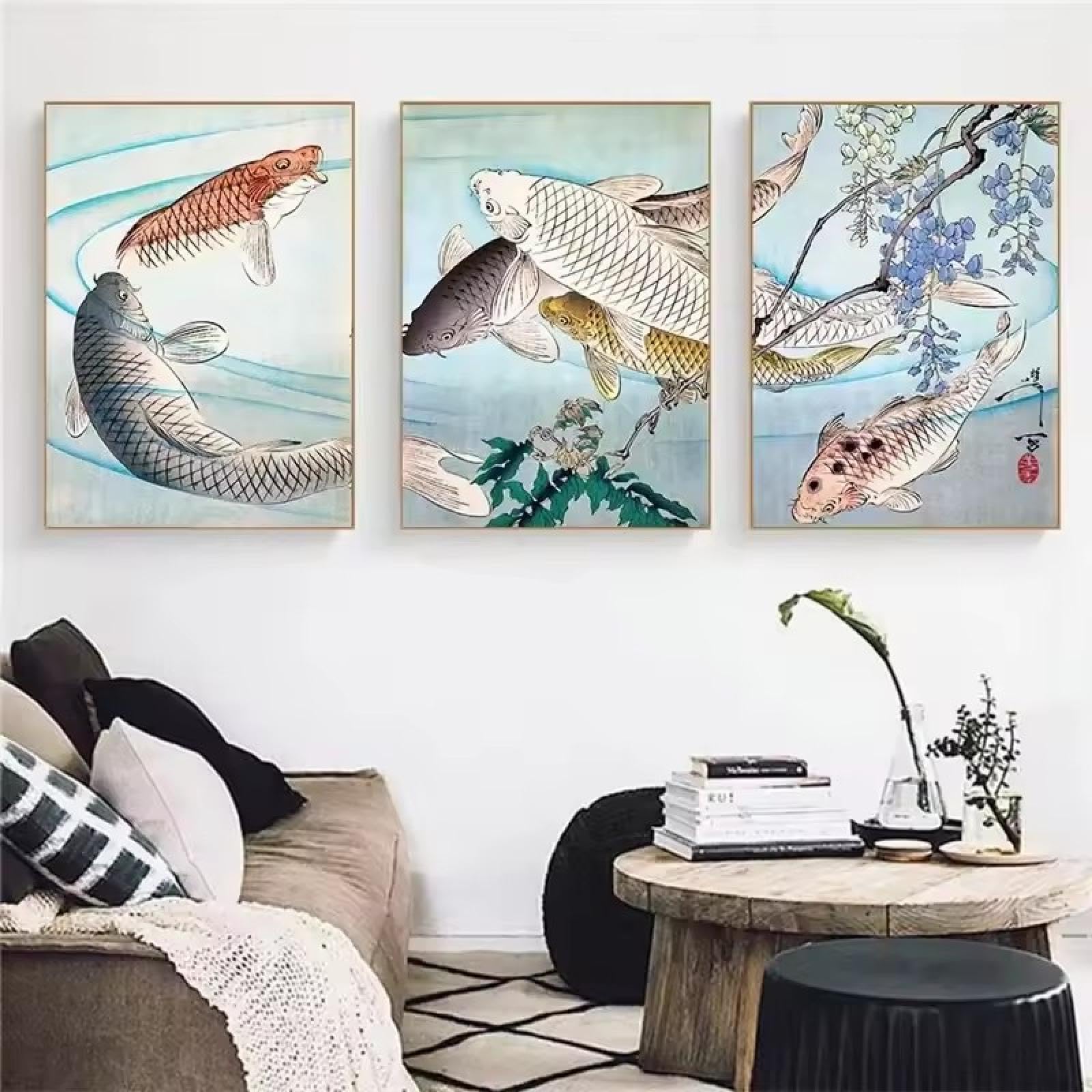 Impression murale Feng Shui Zen carpe Koi triptyque cadre salon - 8